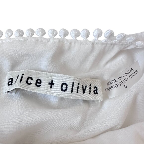 Alice + Olivia White Crawford Sweetheart Eyelet Smocked Mini Dress Size 6 - Picture 7 of 11